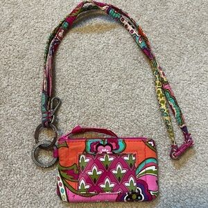 Vera Bradley Zip Id Wallet And Lanyard Set Pink Swirls Pattern Floral